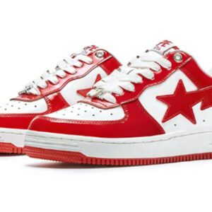 A BATHING APE BAPE STA Leather Low ‘Red White’