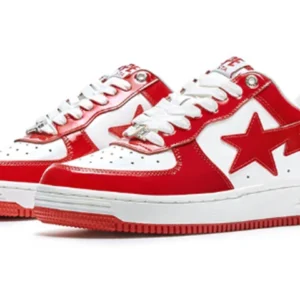 A BATHING APE BAPE STA Leather Low ‘Red White’